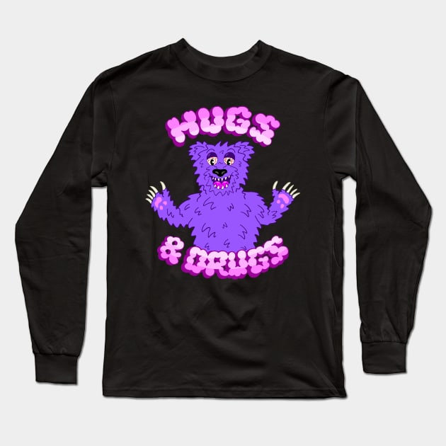 HUGS & DRUGS Long Sleeve T-Shirt by andewhallart